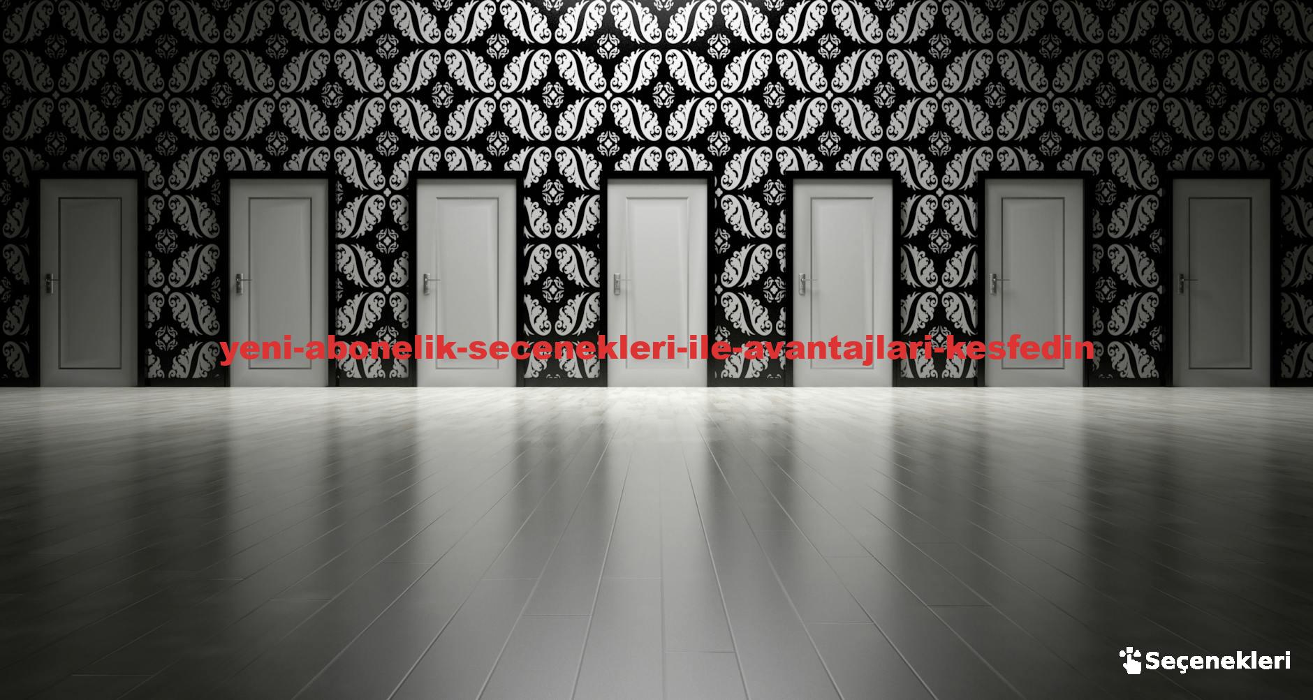 Five closed doors in a black and white ornate hallway symbolizing opportunities and decisions.
