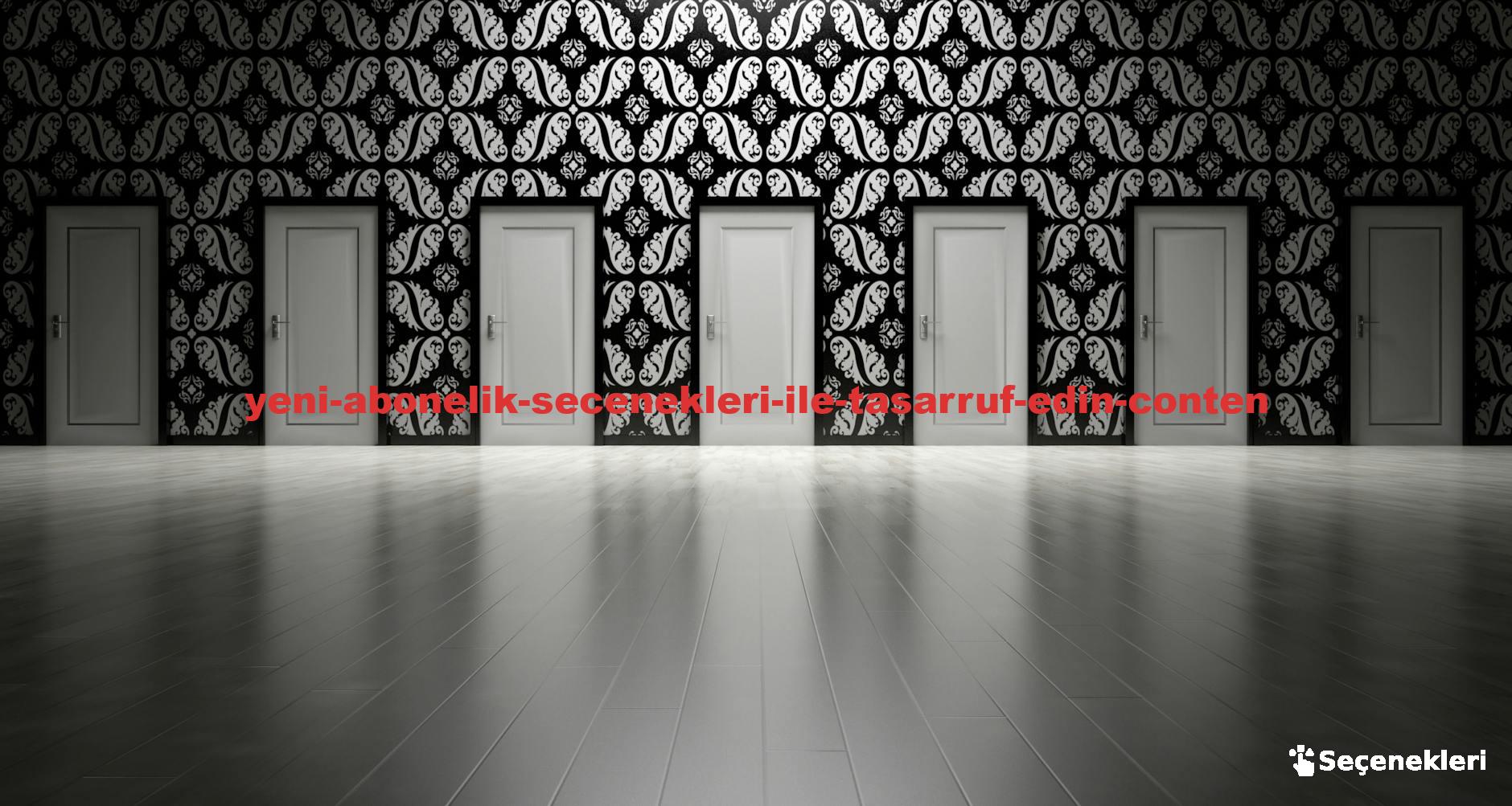 Five closed doors in a black and white ornate hallway symbolizing opportunities and decisions.