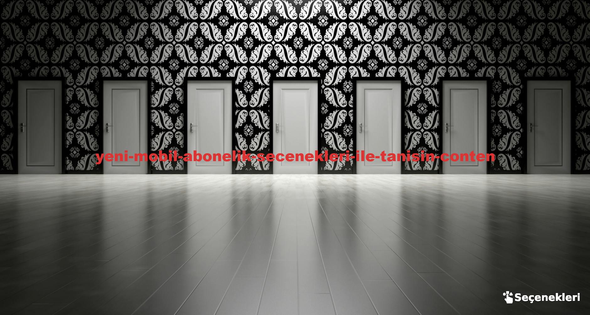 Five closed doors in a black and white ornate hallway symbolizing opportunities and decisions.